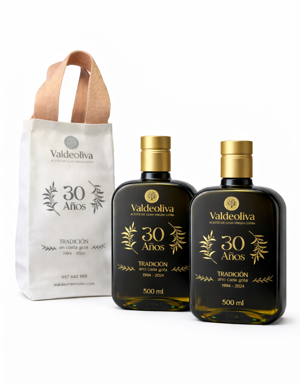 Pack Regalo Aceite de Oliva Virgen Extra Picual - 2 x 500 ml Cristal + Bolsa